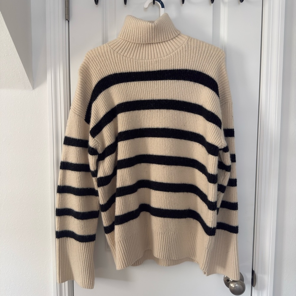 Forever 21 Cream and Black Striped Turtleneck Sweater
